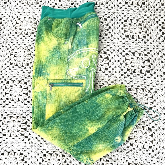 Zumba Fitness Pants - Zumba Pants Joggers Green Cargo Parachute Adjustable Ankle Strap XS